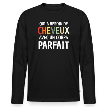 Man Humour Bald Gift Man Humour Joke Baldness - Men's Premium Organic Long Sleeve Shirt - black - Front - Nico (187cm)