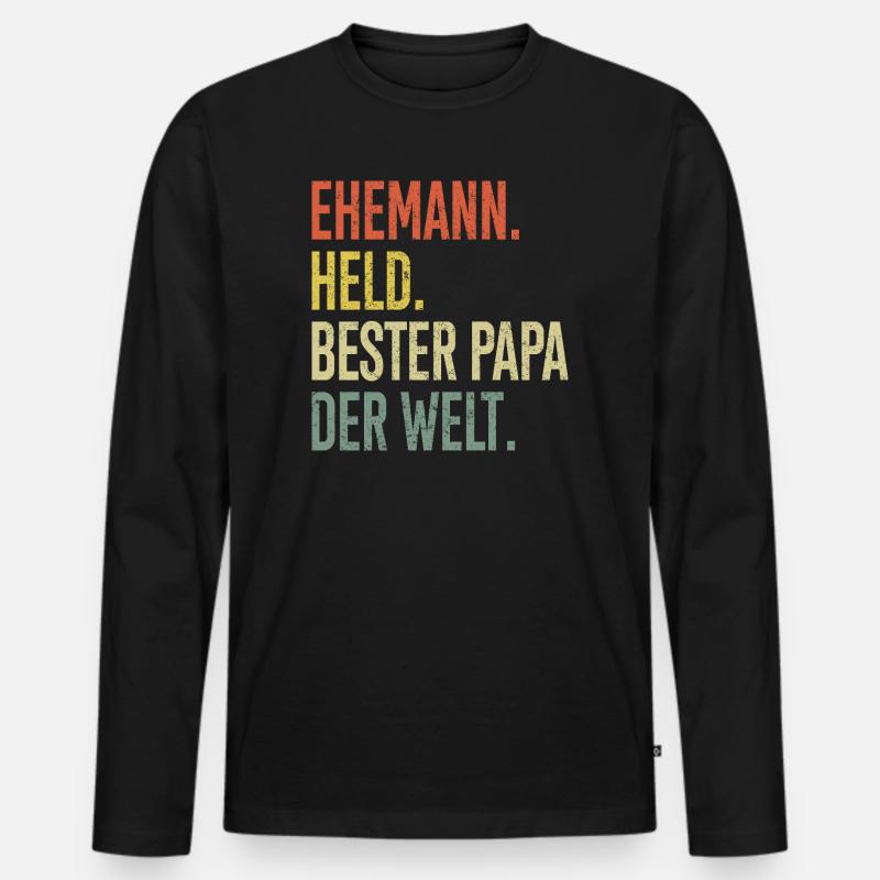 Held Papa Bester Ehemann - Männer Premium Bio Langarmshirt - Schwarz
