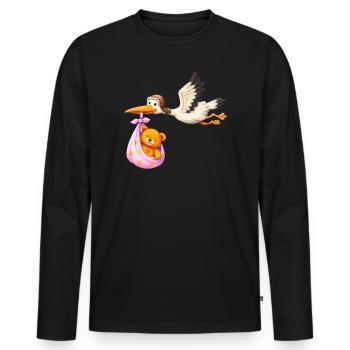 Baby Mädchen Storch mit Teddy im Tuch Geschenk - Männer Premium Bio Langarmshirt - Schwarz - Vorne - Nico (187cm)