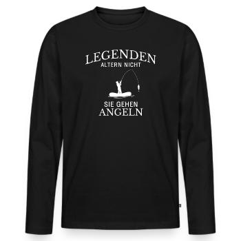 Legends Go Fishing Saying - Men's Premium Organic Long Sleeve Shirt - black - Front - Nico (187cm)