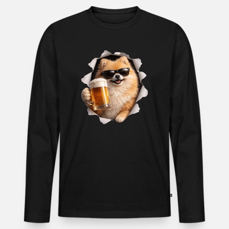 Zwergspitz Bier - Männer Premium Bio Langarmshirt - Schwarz