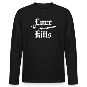 Gothic Barbed Wire Typography - Men's Premium Organic Long Sleeve Shirt - black - Front - Nico (187cm)