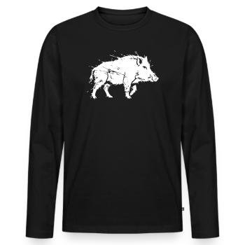 Vecteur de chasse griffée au grunge du sanglier sauvage - T-shirt manches longues Premium bio Homme - noir - Devant - Nico (187cm)