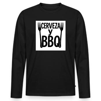 Design numérique « Bière & BBQ » - T-shirt manches longues Premium bio Homme - noir - Devant - Nico (187cm)
