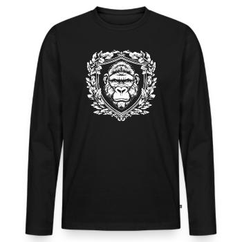 Chimpanzee in coat of arms layout - Men's Premium Organic Long Sleeve Shirt - black - Front - Nico (187cm)