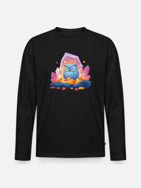 Meditating Owl Crystal Cave - Men's Premium Organic Long Sleeve Shirt - black