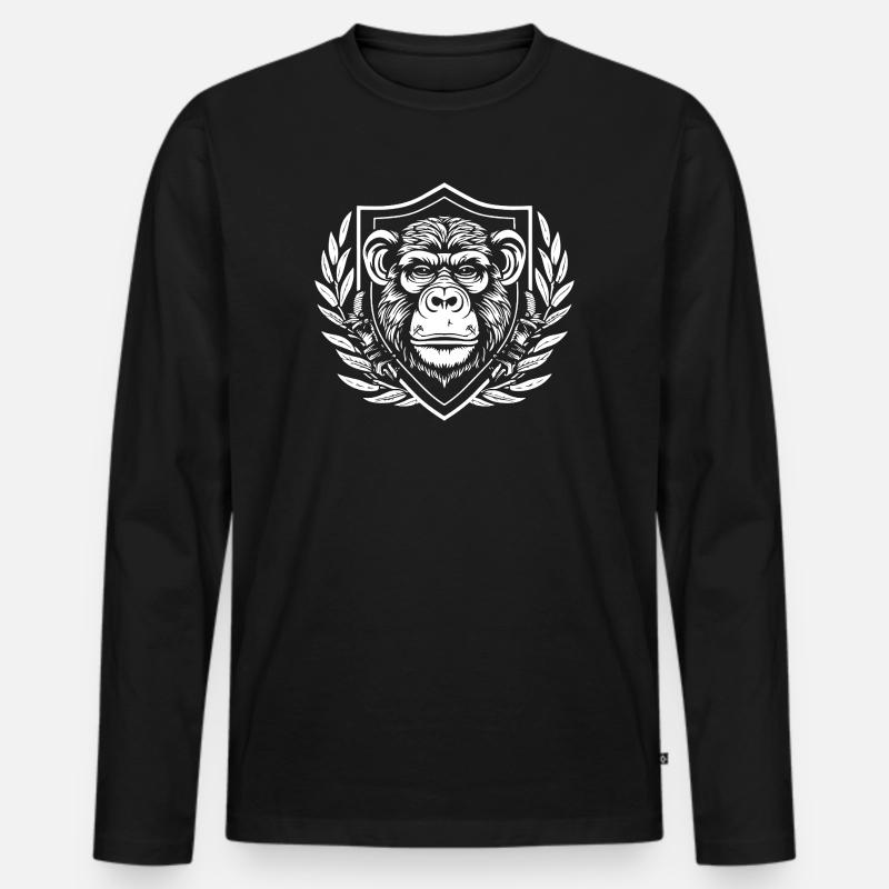 Affenkönig im Wappen - Männer Premium Bio Langarmshirt - Schwarz