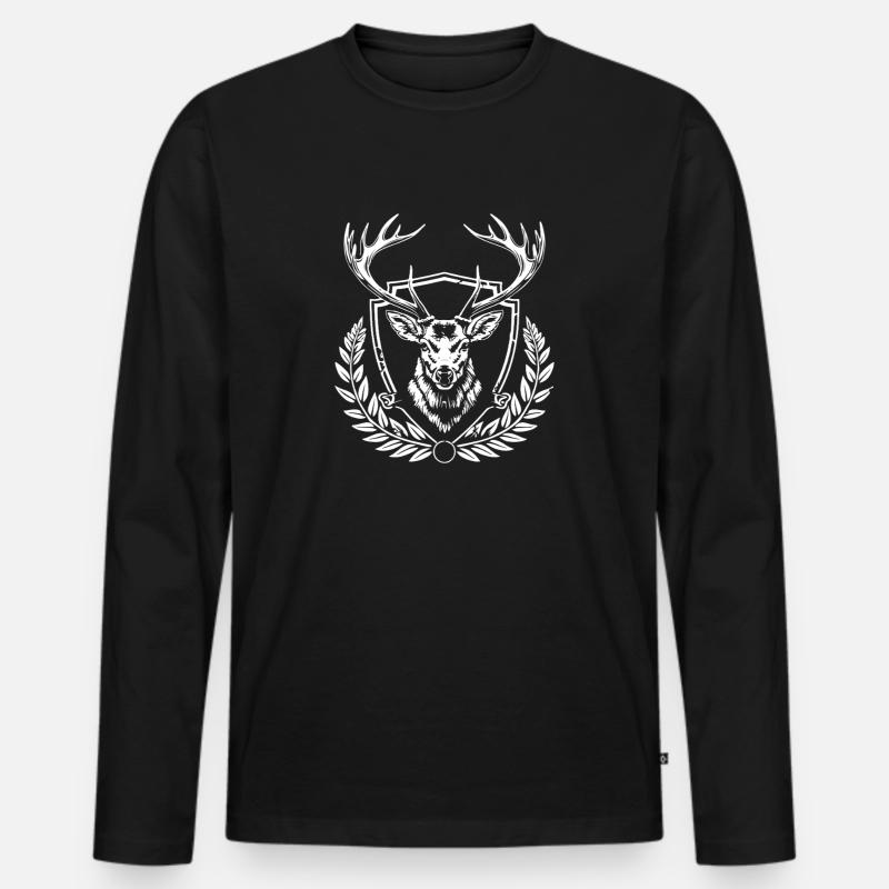Hirschkopf Wappen mit Lorbeer - Männer Premium Bio Langarmshirt - Schwarz
