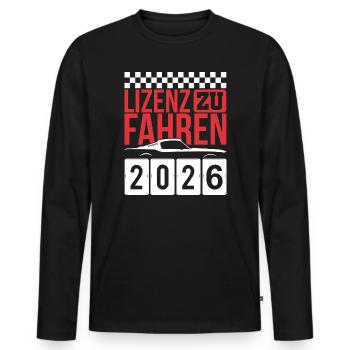 Driving License 2026 Driving Test Driving License Test - Men's Premium Organic Long Sleeve Shirt - black - Front - Nico (187cm)