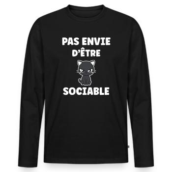 Pas envie d'être sociable - Chat grognon - Men's Premium Organic Long Sleeve Shirt - black - Front - Nico (187cm)