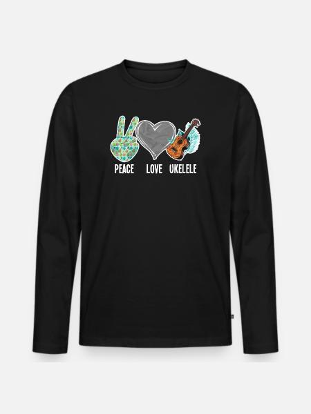 Hawaiian Ukulele Uke Peace Love - Men's Premium Organic Long Sleeve Shirt - black