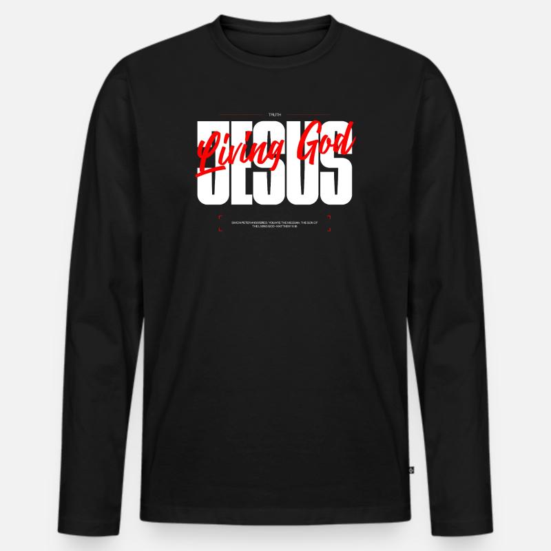 Lebender Gott Typografie Tee - Männer Premium Bio Langarmshirt - Schwarz