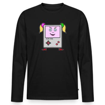Game Girl – Retro Cartoon Konsole - Männer Premium Bio Langarmshirt - Schwarz - Vorne - Nico (187cm)