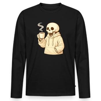 Cozy Skeleton in Hoodie – Warm Break - Men's Premium Organic Long Sleeve Shirt - black - Front - Nico (187cm)