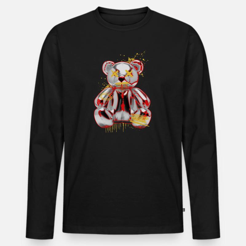 Graffiti Teddy Punk Art Design - Männer Premium Bio Langarmshirt - Schwarz