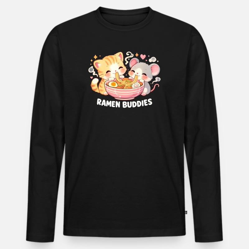 Ramen Katze - Männer Premium Bio Langarmshirt - Schwarz