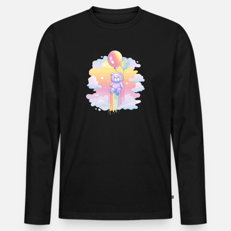 Pastellbär Ballonflug - Männer Premium Bio Langarmshirt - Schwarz