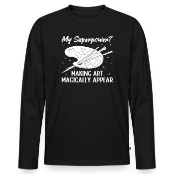 Funny Artist Painter Superpower Making Art Gift - Men's Premium Organic Long Sleeve Shirt - black - Front - Nico (187cm)