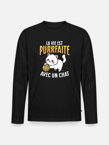 Life purrs with a cute cat - Men's Premium Organic Long Sleeve Shirt - black