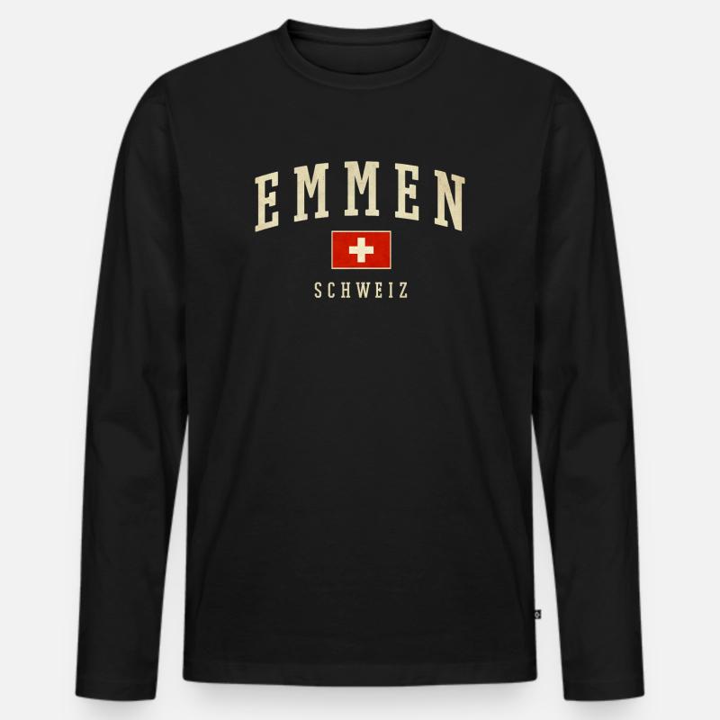Emmen Schweiz Design mit Flagge - Männer Premium Bio Langarmshirt - Schwarz