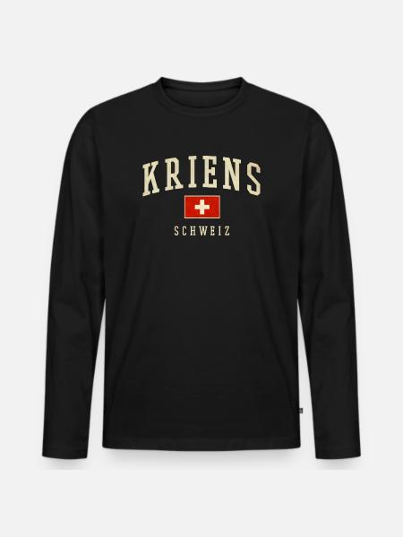 Kriens Suisse design avec drapeau - T-shirt manches longues Premium bio Homme - noir