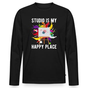 Funny Artist Painter Studio My Happy Place Draw - Men's Premium Organic Long Sleeve Shirt - black - Front - Nico (187cm)