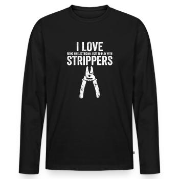 I Love Strippers Funny Electrician - Men's Premium Organic Long Sleeve Shirt - black - Front - Nico (187cm)