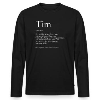Explication du dictionnaire Tim Prénom Tim - T-shirt manches longues Premium bio Homme - noir - Devant - Nico (187cm)