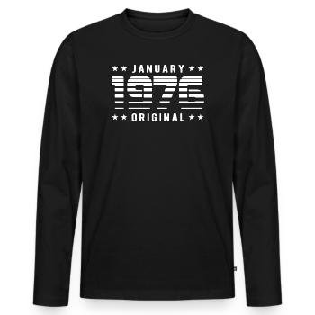 January 1976 Original Retrodesign | Geburtstag - Männer Premium Bio Langarmshirt - Schwarz - Vorne - Nico (187cm)