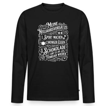 New Year's Resolutions Humor: Sports & Chocolate - Men's Premium Organic Long Sleeve Shirt - black - Front - Nico (187cm)