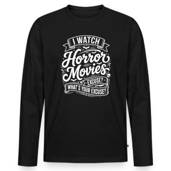 Je regarde des films d’horreur - T-shirt manches longues Premium bio Homme - noir - Devant - Nico (187cm)