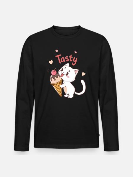 Chat gourmand Tasty Glace - Men's Premium Organic Long Sleeve Shirt - black