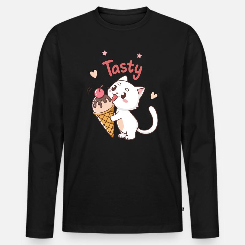 Leckere Eiscreme-Gourmetkatze - Männer Premium Bio Langarmshirt - Schwarz