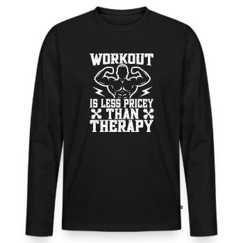 Powerlifting Bodybuilder Less Pricey Than Therapy - Männer Premium Bio Langarmshirt - Schwarz - Vorne - Nico (187cm)