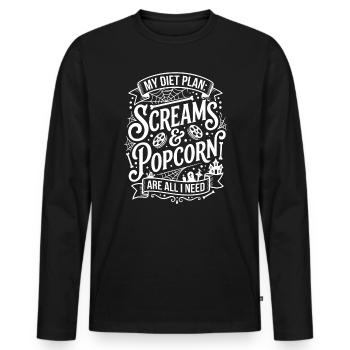 Screams & Popcorn Halloween Design - Männer Premium Bio Langarmshirt - Schwarz - Vorne - Nico (187cm)