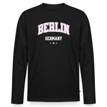 Berlin Pink Varsity Germany - Men's Premium Organic Long Sleeve Shirt - black - Front - Nico (187cm)
