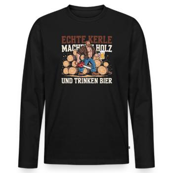 Real Guys Wood and Beer Power - Men's Premium Organic Long Sleeve Shirt - black - Front - Nico (187cm)