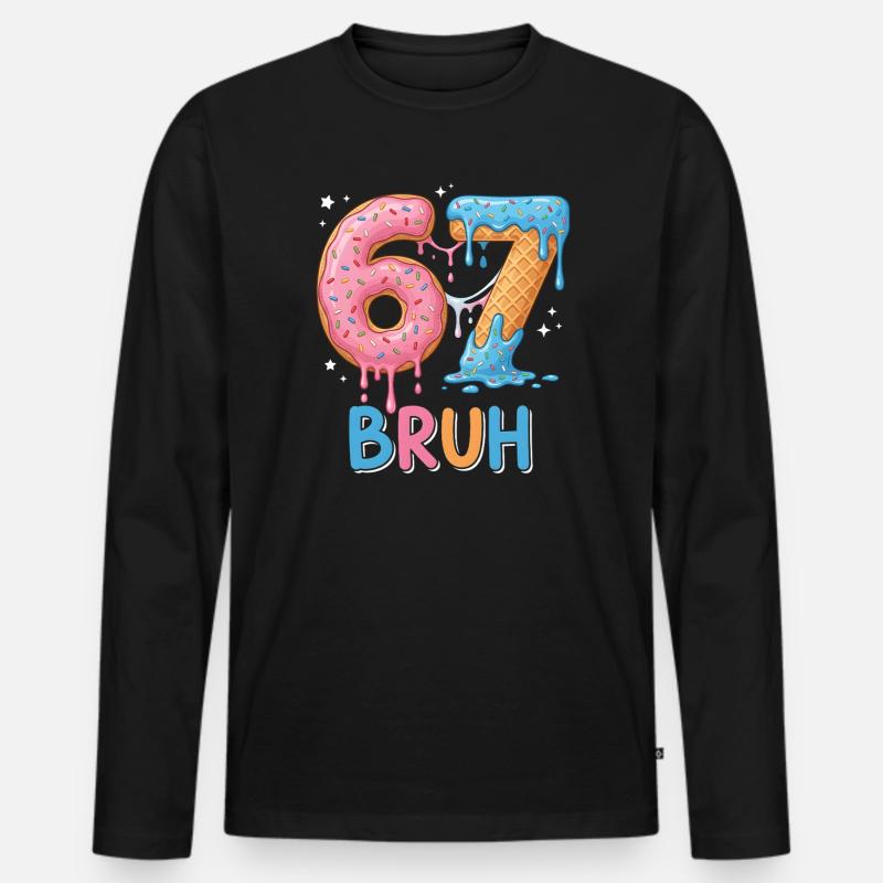 67 Bruh Eis-Donut - Männer Premium Bio Langarmshirt - Schwarz