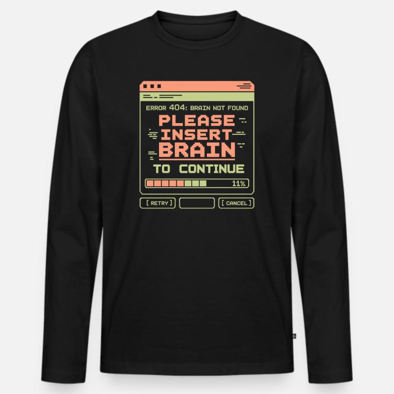 Error 404 Brain Not Found Pixel Design - Men's Premium Organic Long Sleeve Shirt - black