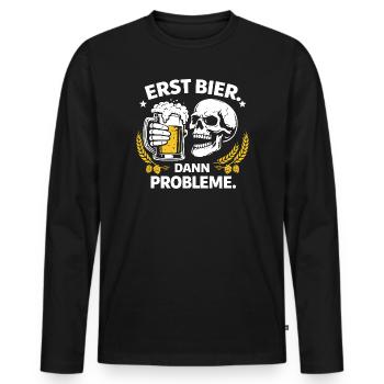 Première bière. Puis les problèmes. – Chemise en forme de bière de crâne - T-shirt manches longues Premium bio Homme - noir - Devant - Nico (187cm)