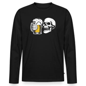 Totenkopf mit Bierkrug – Bier & Skull Shirt - Männer Premium Bio Langarmshirt - Schwarz - Vorne - Nico (187cm)