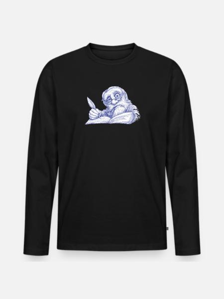 Senior Writer with Pen Drawing - Men's Premium Organic Long Sleeve Shirt - black