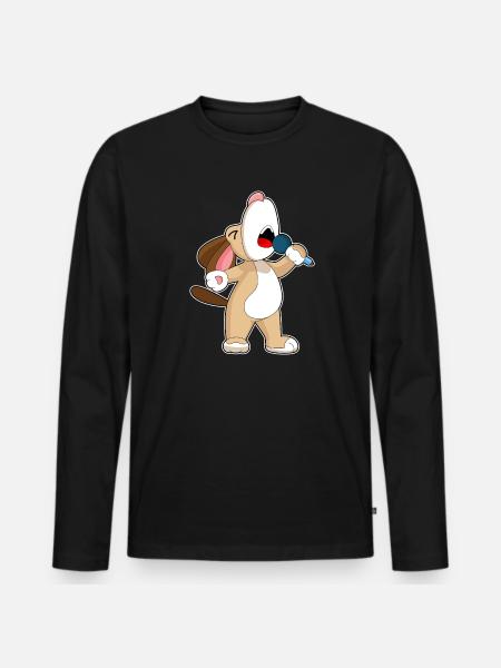 Dog Singer Microphone Singing - Men's Premium Organic Long Sleeve Shirt - black
