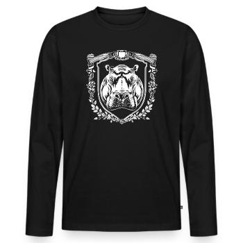 Hippo Crest - Men's Premium Organic Long Sleeve Shirt - black - Front - Nico (187cm)