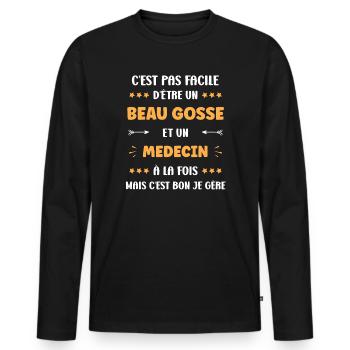 Arzt - Männer Premium Bio Langarmshirt - Schwarz - Vorne - Nico (187cm)