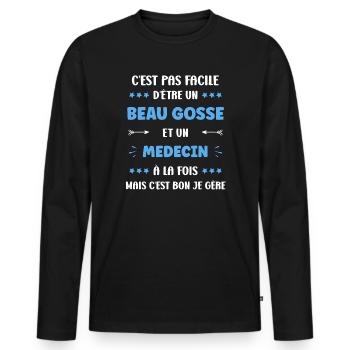 Arzt - Männer Premium Bio Langarmshirt - Schwarz - Vorne - Nico (187cm)