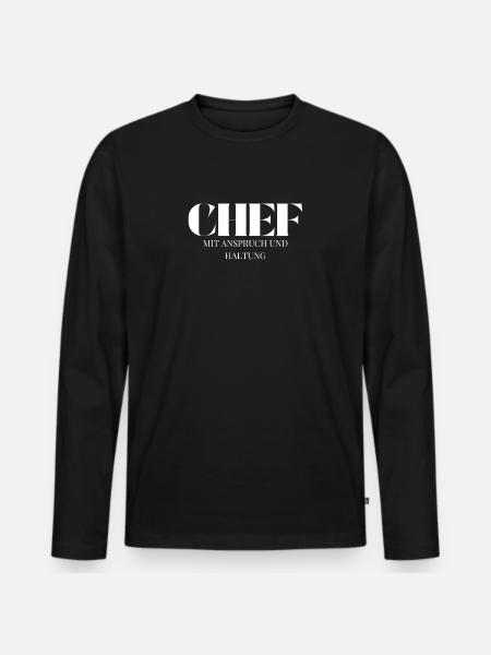 Chef Spruch Anspruch und Haltung - Männer Premium Bio Langarmshirt - Schwarz