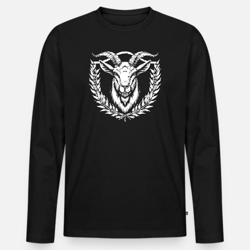Ziegenkopf mit Lorbeerkranz - Männer Premium Bio Langarmshirt - Schwarz