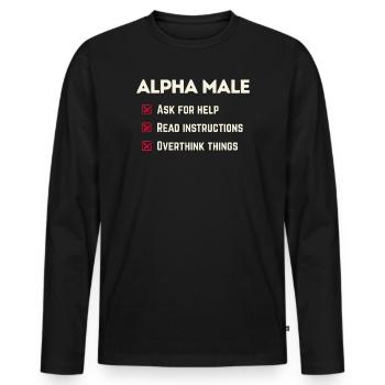 Humour masculin - Ironique ce qu’il ne faut pas faire - T-shirt manches longues Premium bio Homme - noir - Devant - Nico (187cm)