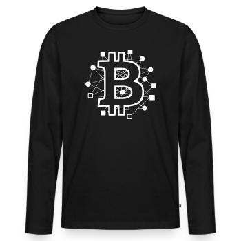 Crypto technologique de circuit de circuit Bitcoin - T-shirt manches longues Premium bio Homme - noir - Devant - Nico (187cm)